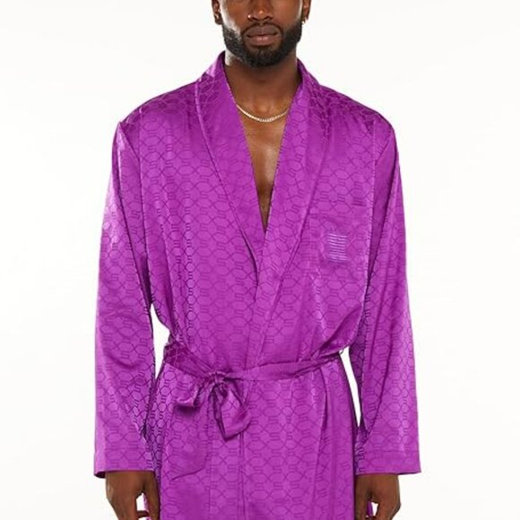 Savage X Fenty Mens Purple Lounge Set Smoking Jacket Pants XL New Satin Luxe - Picture 3 of 12